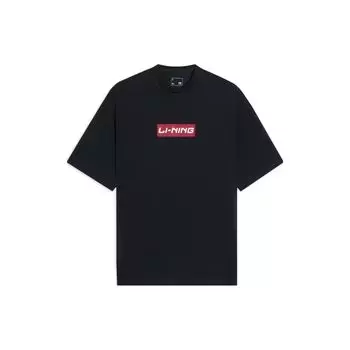 Li-Ning Спортивная модная серия с буквенным принтом и логотипом, однотонная футболка с круглым вырезом и короткими рукавами, топы унисекс, черный AHSSC17-2 M