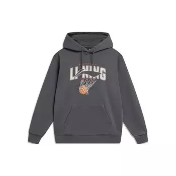 Li Ning Sports Fashion Series Letter Print Casual Fleece Hoodie Sweatshirt Men sweatshirt Black Pine-Grey AWDU969-3 M
