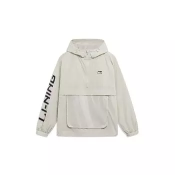 Li-Ning Спортивная модная серия, пуловер с капюшоном и полумолнией с буквенным принтом, куртка унисекс, серебристо-серый AFDT525-4 XXXL