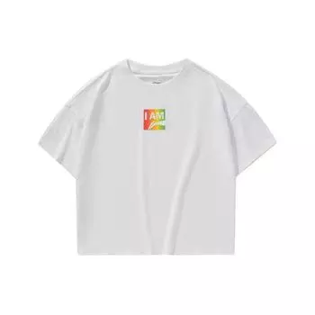 Li Ning Sports Fashion Series Letter Print Loose Round Neck Short Sleeve T Shirt Women Tops White AHSP216-4 XL