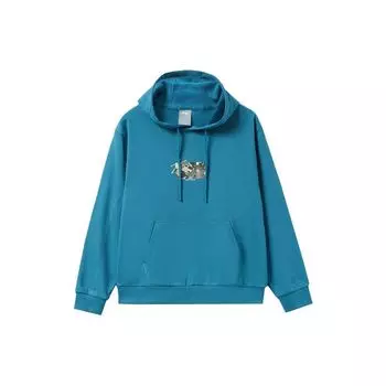 Li Ning Sports Fashion Series Logo Embroidered Group Print Loose Hoodie Unisex Hoodie Space-Blue AWDR471-2 M