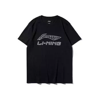 Li Ning Sports Fashion Series Logo Letter Round Neck Удобная универсальная дышащая свободная футболка с коротким рукавом унисекс футболка черная AHSU833-1 S