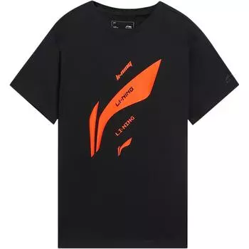 Li Ning Sports Fashion Series Logo Letter Round Neck Удобная универсальная дышащая свободная футболка с коротким рукавом унисекс-топы AHSUC07-1 M
