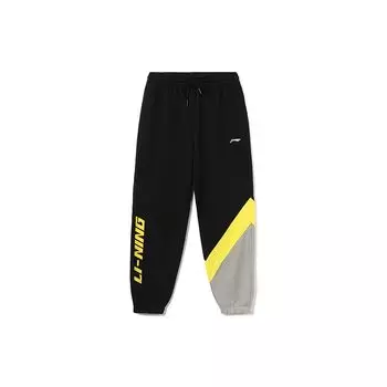Li Ning Sports Fashion Series Logo Print Color Block Loose Fit Cuff Knit Joggers Men Joggers Black AKLRC05-3 M