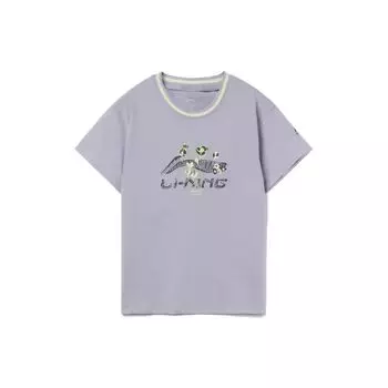 Li Ning Sports Fashion Series Logo Print Свободная футболка с круглым вырезом и коротким рукавом для женщин, топы фиолетового цвета AHSR458-4 XXL