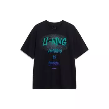 Li-Ning Спортивная модная серия с логотипом и круглым вырезом, футболка с короткими рукавами, топы унисекс, черный AHST547-2 M