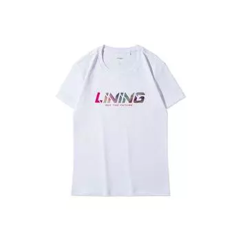 Li Ning Sports Fashion Series Logo Print Светоотражающая спортивная футболка с коротким рукавом для женщин, топы белого цвета AHSR964-1 S