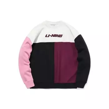 Li Ning Sports Fashion Series Многоцветный сращивающийся круглый вырез свободный пуловер свитшот мужской свитшот Антарктида-серый черный фиолетовый AWDQ807-2 M