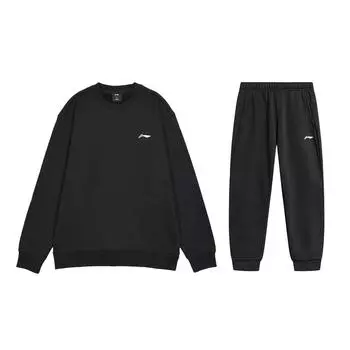 Li Ning Sports Fashion Series однотонная свободная флисовая толстовка с длинными рукавами, трикотажные брюки с манжетами, повседневный спортивный комплект AWDTC69-1+AKLTC17-1 M