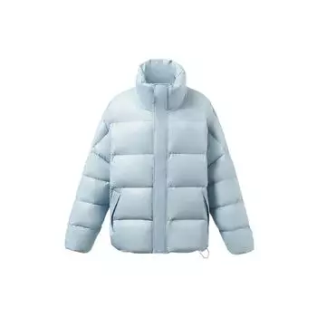 Li Ning Sports Fashion Series однотонная теплая короткая куртка-пуховик с воротником-стойкой женская куртка синего цвета AYMR506-3 XXL