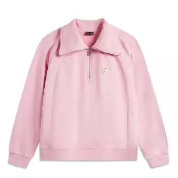 Li Ning Sports Fashion Series однотонная толстовка-поло с длинным рукавом и полумолнией, женская толстовка, прозрачно-розовая AWDU982-3 XS