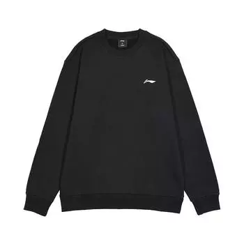 Li Ning Sports Fashion Series однотонный повседневный свободный флисовый свитшот с длинным рукавом с логотипом осенняя мужская толстовка черного цвета AWDTC69-1 L