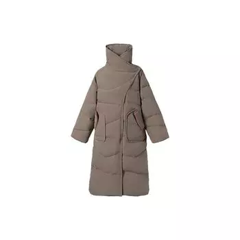 Li Ning Sports Fashion Series однотонный теплый пуховик средней длины для женщин, верхняя одежда, орехово-коричневый AYMR234-4 XL