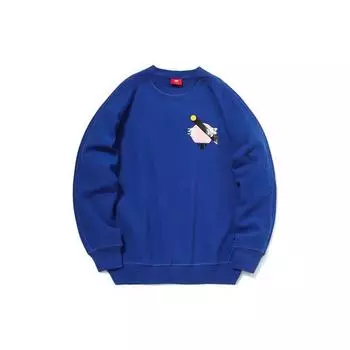 Li Ning Sports Fashion Series Paris Fashion Week Logo Print Pullover Crewneck Sweatshirt Men sweatshirt Deep-Blue AWDQ339-4 M