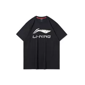 Li Ning Sports Fashion Series Повседневная футболка с круглым вырезом и коротким рукавом для мужчин, черные топы AHSP495-13 L