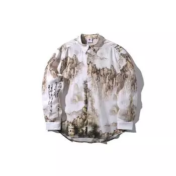 Li Ning Sports Fashion Series Повседневная рубашка с длинным рукавом с принтом в виде гор Мужские рубашки ASHP015-2 M