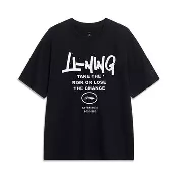 Li-Ning Sports Fashion Series Printed Letter Round Neck Comfortable Breathable Loose Short Sleeve T-Shirt Men Tops Black YHSU297-1 M