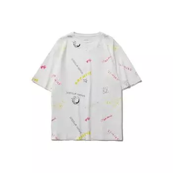 Li Ning Sports Fashion Series, расписанная вручную полная принтованная тематическая футболка с коротким рукавом, женские топы, белый цвет AHSR140-2 M