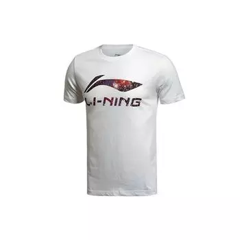 Li Ning Sports Fashion Series с большим логотипом, дышащая повседневная футболка с круглым вырезом и коротким рукавом, мужская футболка, стандартная белая AHSQ567-6 XL