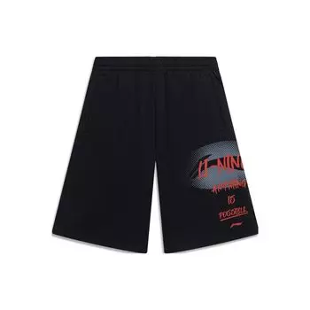 Li-Ning Sports Fashion Series с логотипом и принтом, летние эластичные дышащие спортивные шорты со средней талией, мужские брюки черного цвета AKST591-2 L