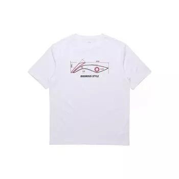 Li Ning Sports Fashion Series с принтом логотипа, круглым вырезом, повседневная футболка с заниженными плечами, мужские топы белого цвета AHSR543-6 S