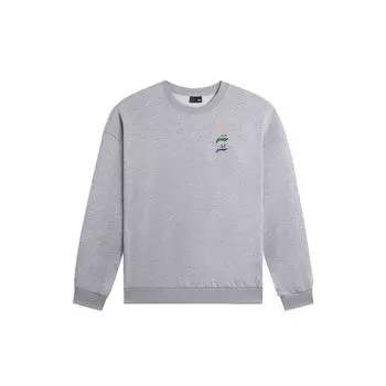 Li-Ning Серия спортивной моды, однотонный логотип, вышитый теплый свитшот с круглым вырезом на флисовой подкладке, топы унисекс, цветочно-серый AWDSF71-11 S