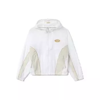 Li Ning Sports Fashion Series Spliced Letter Hooded Zip Long Sleeve Jacket Women Jacket White AFDR768-2 L