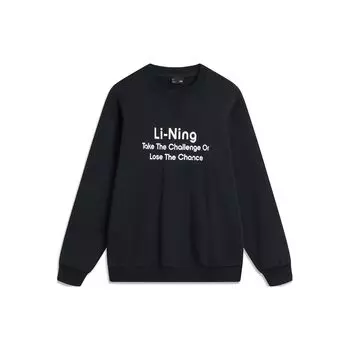 Li Ning Sports Fashion Series свитер с буквенным принтом, длинный рукав, круглый вырез, толстовка унисекс, черный цвет AWDU799-9 S