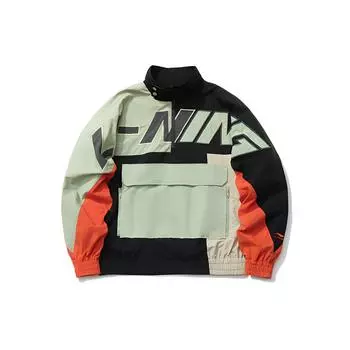 Li Ning Sports Fashion Series свитер с длинным рукавом и воротником-стойкой, свободная спортивная ветровка, мужская куртка в стиле колор-блок AFDR025-1 S