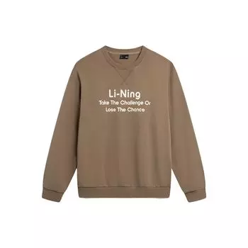 Li Ning Sports Fashion Series свитер с буквенным принтом, длинный рукав, круглый вырез, толстовка унисекс, цвет какао-коричневый AWDU799-6 L