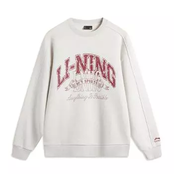 Li Ning Sports Fashion Series Удобная повседневная флисовая толстовка с буквенным принтом, простая, с круглым вырезом, свободная, универсальная, унисекс, толстовка AWDU979-1 M