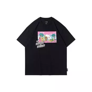 Li Ning Sports Fashion Series X Line Friends Cartoon Pattern Print Свободная футболка с коротким рукавом унисекс Топы черного цвета AHSR904-3 L