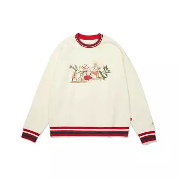 Li-Ning Sports Life Series Daily Gold New Year Edition Лоскутная толстовка с круглым вырезом и длинными рукавами с животным принтом Женские топы Off-White AWDT074-6 XXL
