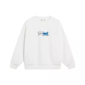 Li-Ning Sports Life Series Embroidered Letter Cartoon Print Crew Neck Sweatshirt Women Tops Milk-White AWDT580-3