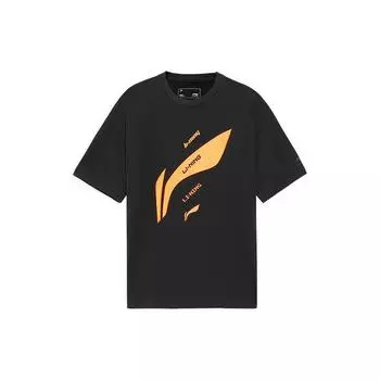 Li-Ning Sports Life Series Футболка с буквенным принтом и логотипом с круглым вырезом и короткими рукавами, топы унисекс, черный AHSS873-1 M