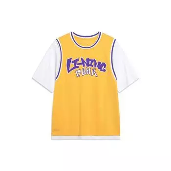 Li-Ning Sports Life Series футболка с круглым вырезом с цветными блоками, топы унисекс, масляно-желтый AHST573-4 XXL