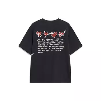 Li-Ning Sports Life Series Футболка с круглым вырезом и короткими рукавами с буквенным принтом Love, топы унисекс, черный AHST627-2 M