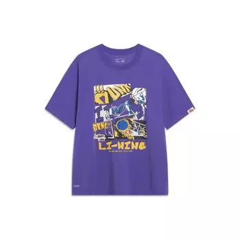 Li-Ning Sports Life Series Футболка с круглым вырезом и короткими рукавами с принтом, мужские топы, фиолетовые AHST571-2