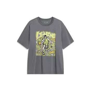 Li-Ning Sports Life Series Футболка с круглым вырезом и короткими рукавами с принтом, мужские топы, свинцово-серый AHST569-3 L