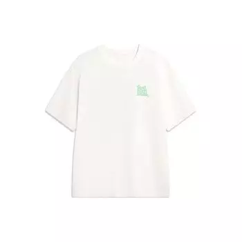 Li-Ning Sports Life Series Удобная футболка с буквенным принтом и круглым вырезом, впитывающая пот, с короткими рукавами, мужские топы, молочно-белый AHSU305-2 L