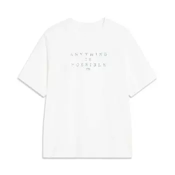 Li-Ning Sports Life Series пуловер с буквенным принтом, футболка с короткими рукавами, мужские топы, молочно-белый AHST451-2 L