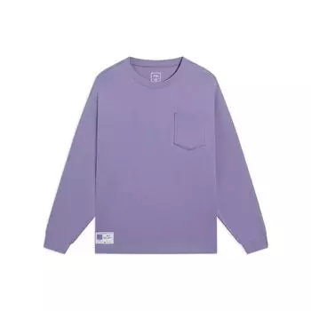 Li-Ning Футболка Sports Life Series с длинным рукавом и карманом, однотонная, с круглым вырезом, мужская, AHSS751-7 L