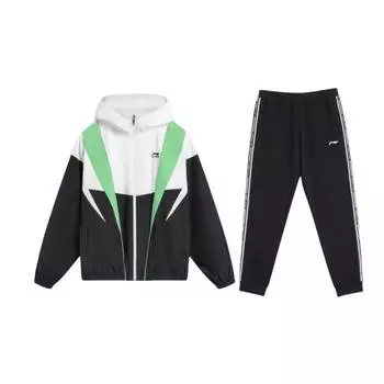 Li Ning Sports Lifestyle Series American Letter с капюшоном и заниженной линией плеч, свободный длинный рукав, эластичный пояс, длинные брюки, повседневный спортивный костюм AFDU033-1+YKLU333-1 M
