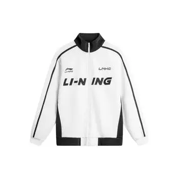 Li-Ning Sports Lifestyle Series American Retro Letter Print Straight Loose Stand Collar Versatile Casual Jacket Men Jacket White AWDU775-1 XS