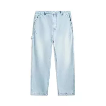 Li Ning Sports Lifestyle Series American Vintage Casual Simple Solid Color Early Spring Прямые джинсы мужские джинсы с эффектом потертости синего цвета AJQV005-2 S