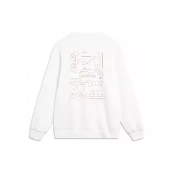 Li Ning Sports Lifestyle Series Back Letter Print Pullover Теплый повседневный флисовый свитшот с длинным рукавом и круглым вырезом Унисекс-свитшот Off-White AWDU925-2 XS