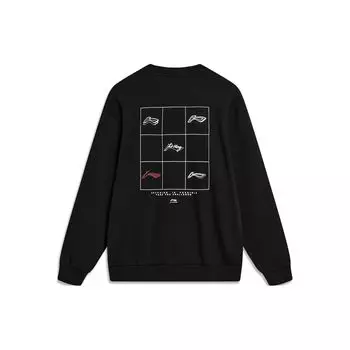 Li Ning Sports Lifestyle Series Back Nine Grid Logo Print Crewneck Sweatshirt Unisex Sweatshirt Black AWDTB49-14 S