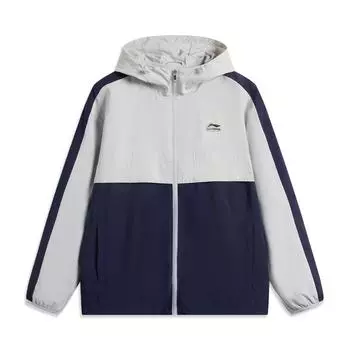 Li Ning Sports Lifestyle Series Brand Logo Casual Comfortable Color Block Hooded Zip Windbreaker Men Upper Clothing Static-Grey Sailor-Blue AFDV175-2 L