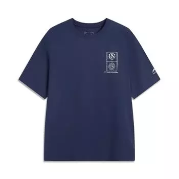 Li Ning Sports Lifestyle Series Буквенный Повседневный Простой Пуловер с Круглым Вырезом и Коротким Рукавом Мужские Футболки Темно-Синий AHSV481-3 M