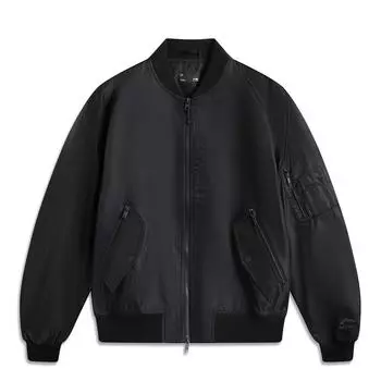 Li Ning Sports Lifestyle Series Casual American Vintage Minimalist Trendy Solid Color Baseball Otgate Spliced Jacket Jacket Unisex Jacket Black AJDV081-4 S